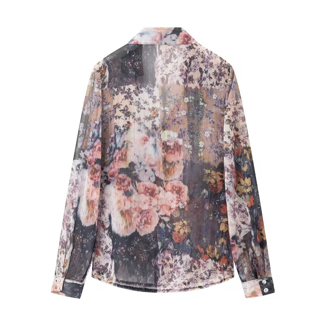 Demi | Floral Button Down Shirt Cream Long Sleeve
