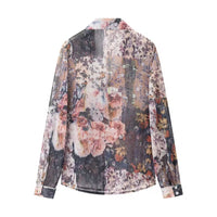 Demi | Floral Button Down Shirt Cream Long Sleeve