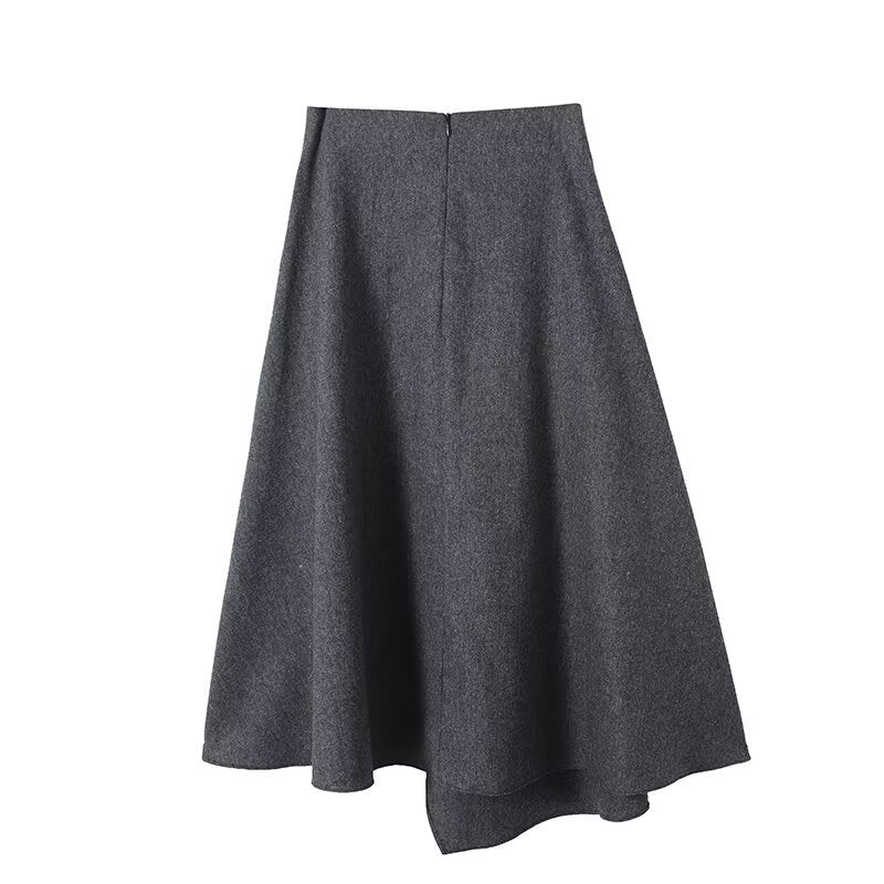 Zuri | A Line Midi Skirt Gray Wool Blend Asymmetrical