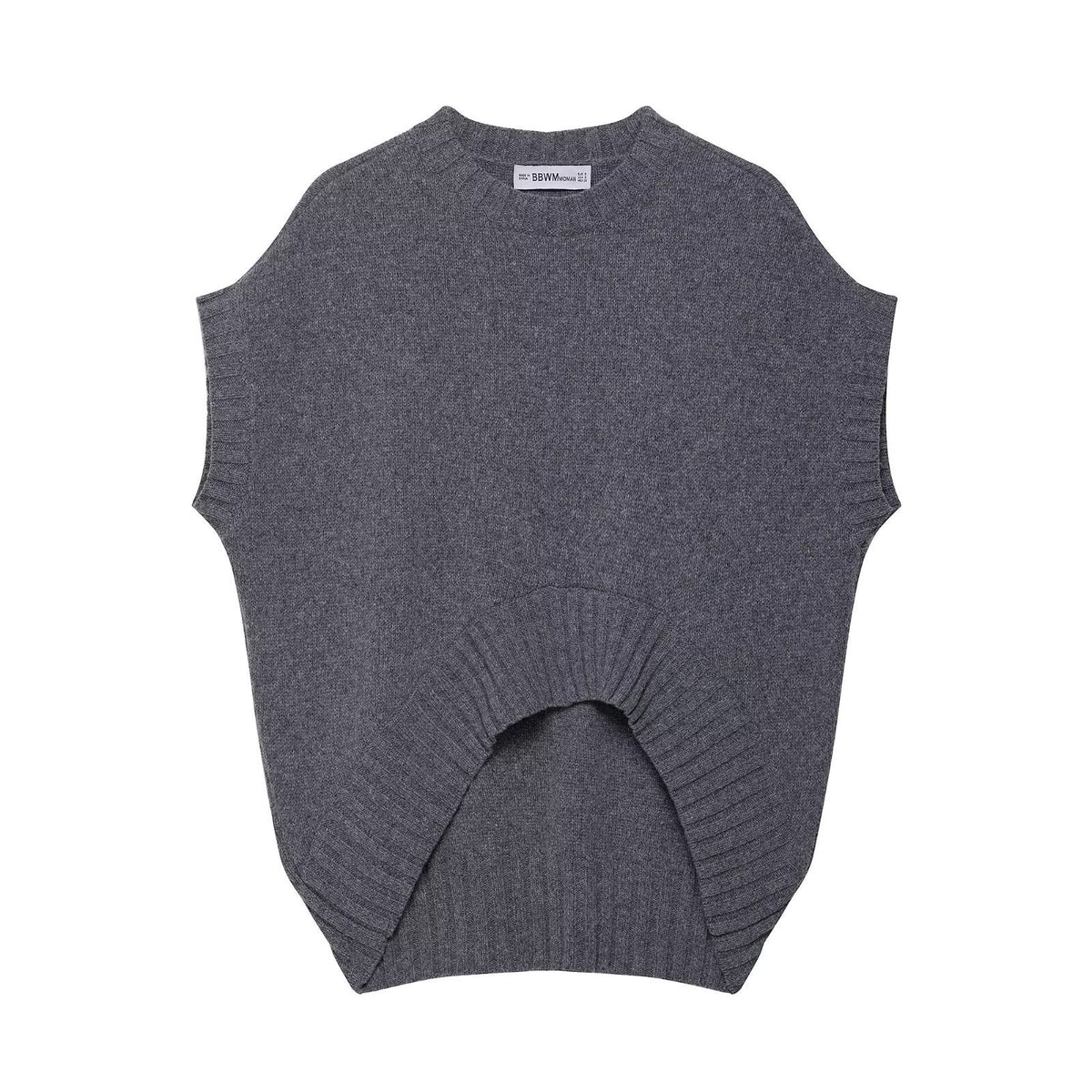 Vera | Crew Neck Knit Sweater Vest Gray Cutout