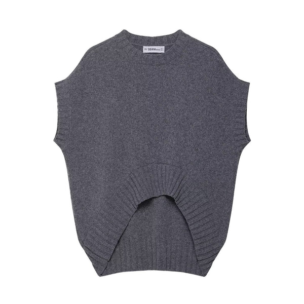 Vera | Crew Neck Knit Sweater Vest Gray Cutout