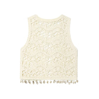 Isla | Crochet Top Cream Sleeveless Tassel Trim