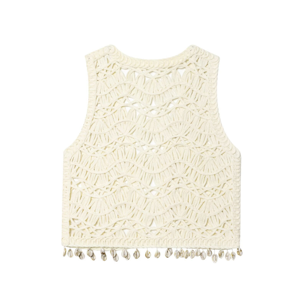 Isla | Crochet Top Cream Sleeveless Tassel Trim