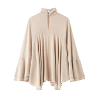 Tess | Turtleneck Draped Blouse Cream Long Sleeve