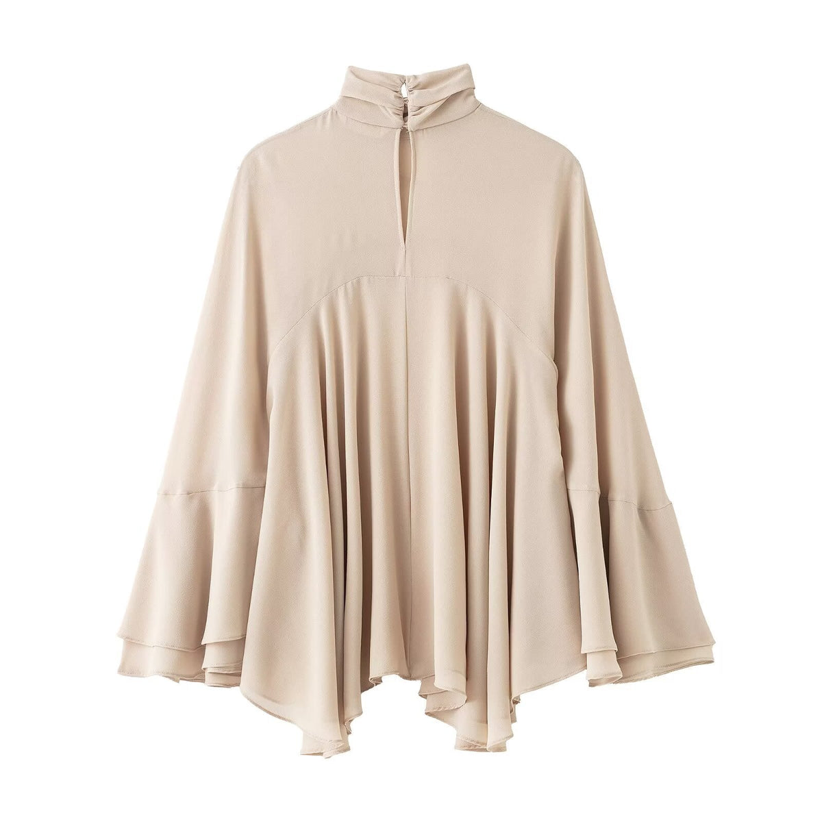 Tess | Turtleneck Draped Blouse Cream Long Sleeve
