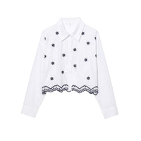Iris | Cropped Embroidered Lace Blouse White Long Sleeve