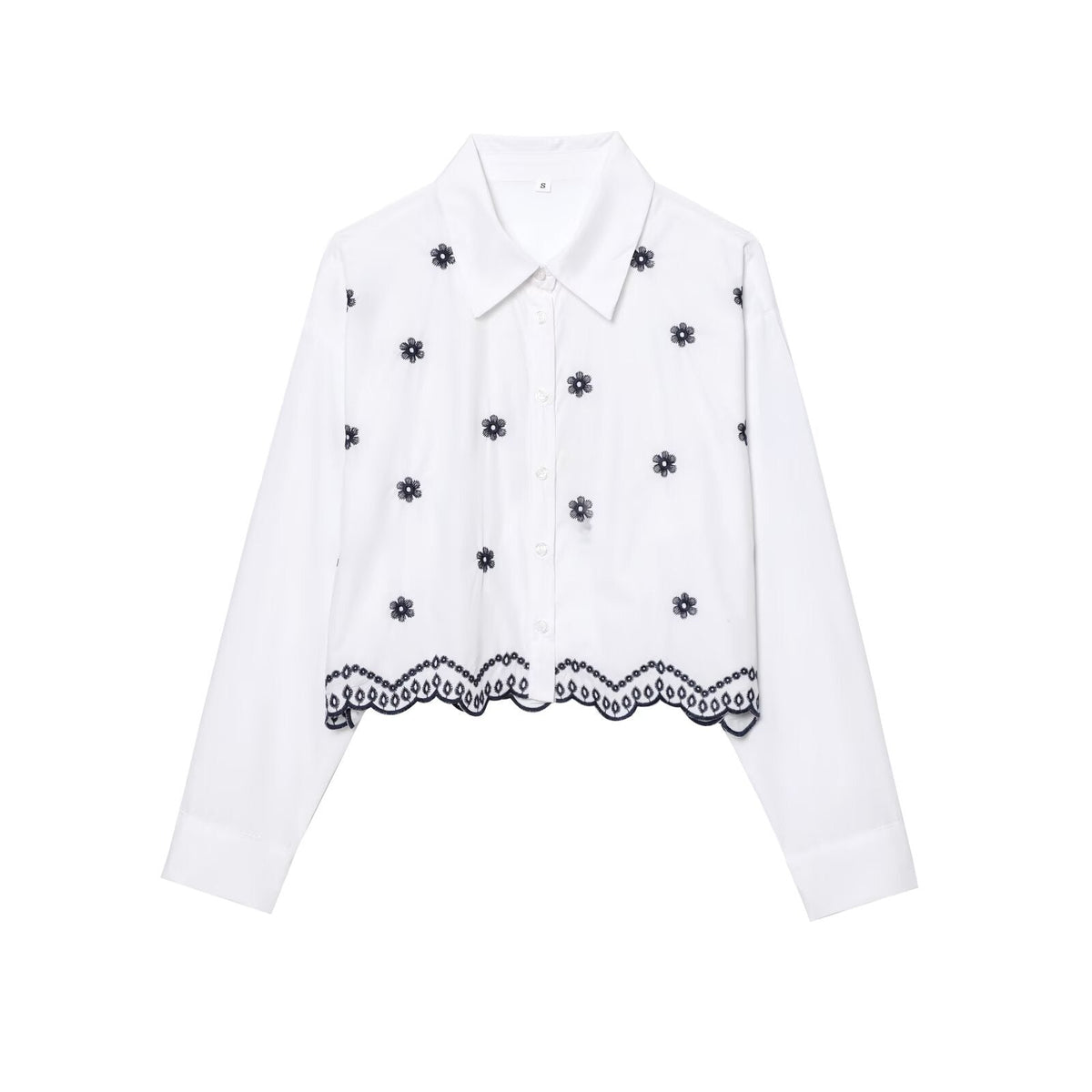 Iris | Cropped Embroidered Lace Blouse White Long Sleeve