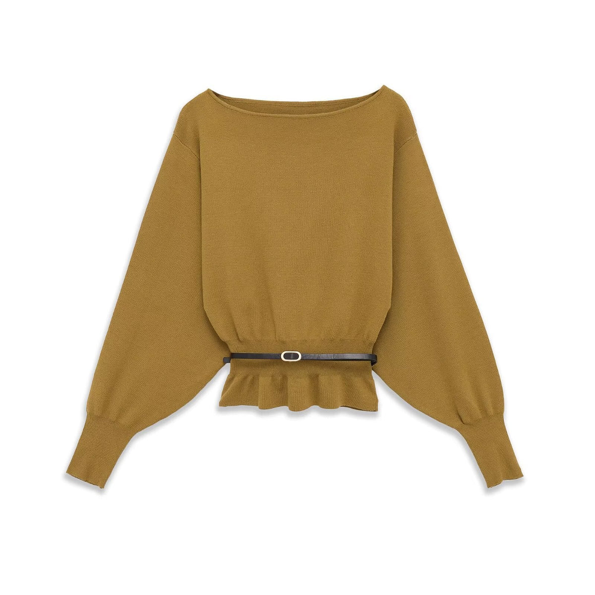 Luisa | Oversized Peplum Blouse Brown Belted Waist
