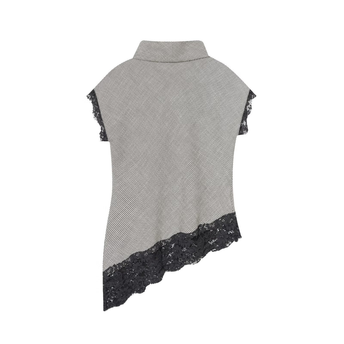 Lux | Cowl Neck Lace Trim Short Sleeve Top Gray
