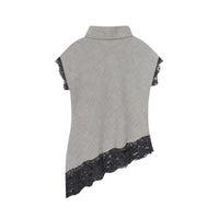 Lux | Cowl Neck Lace Trim Short Sleeve Top Gray