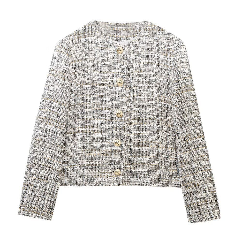 Vera | Tweed Cropped Blazer Skirt Set Cream Button Front