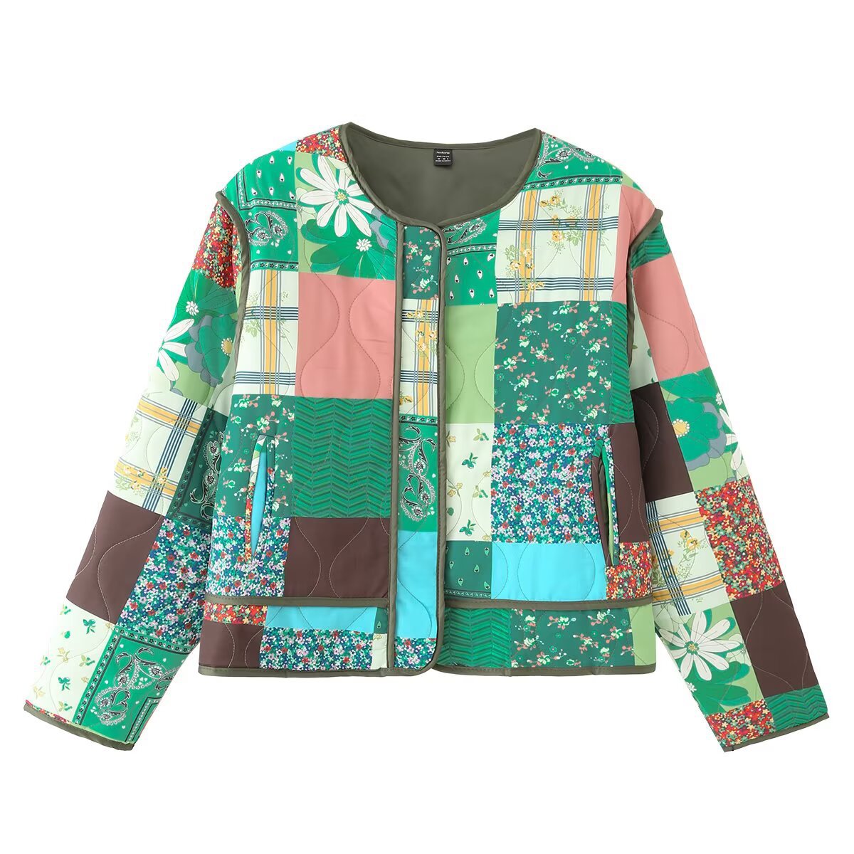 Thea | Patchwork Quilted Jacket Green Multi Floral