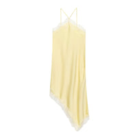 Vera | Lace Trim Satin Slip Dress Brown V Neck