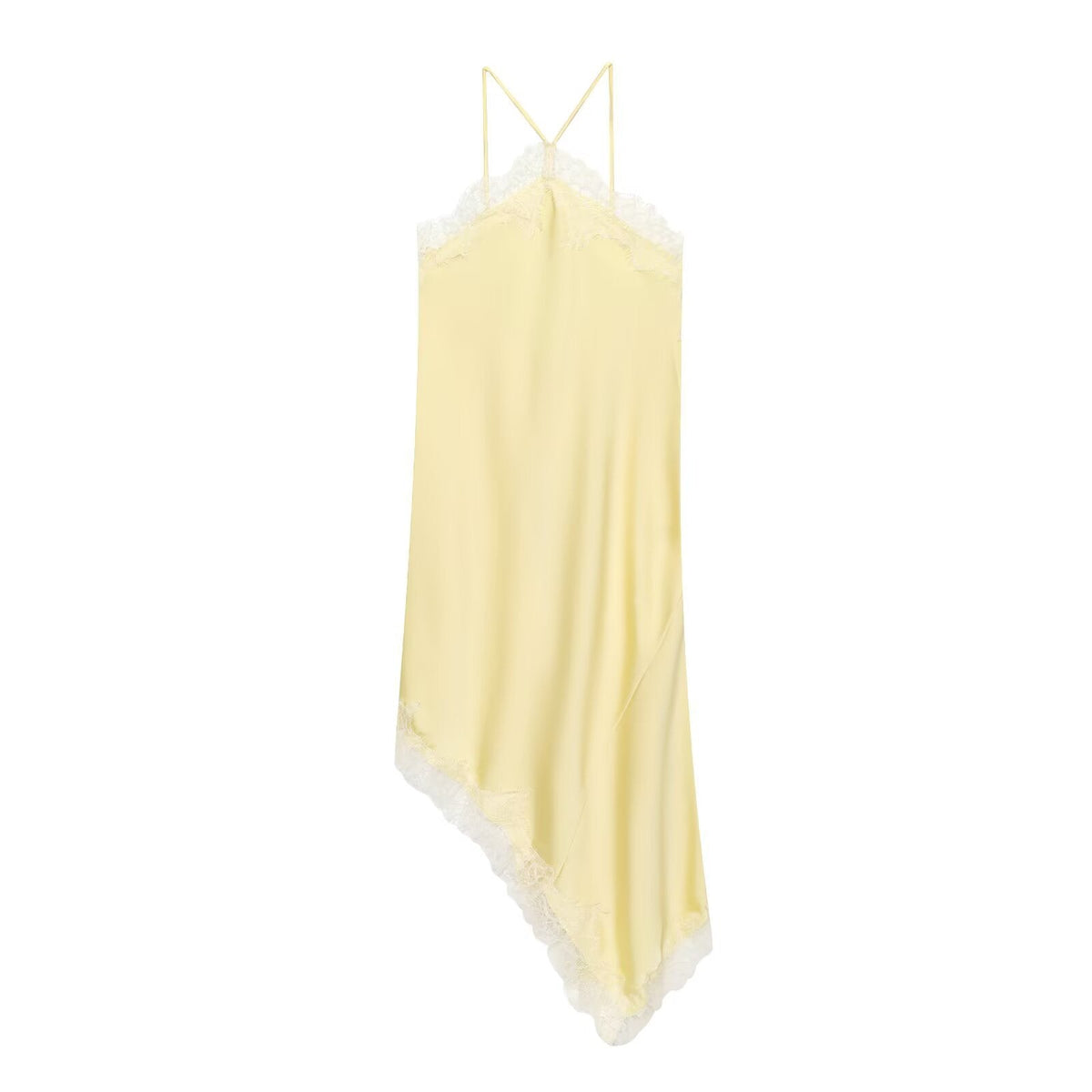 Vera | Lace Trim Satin Slip Dress Brown V Neck