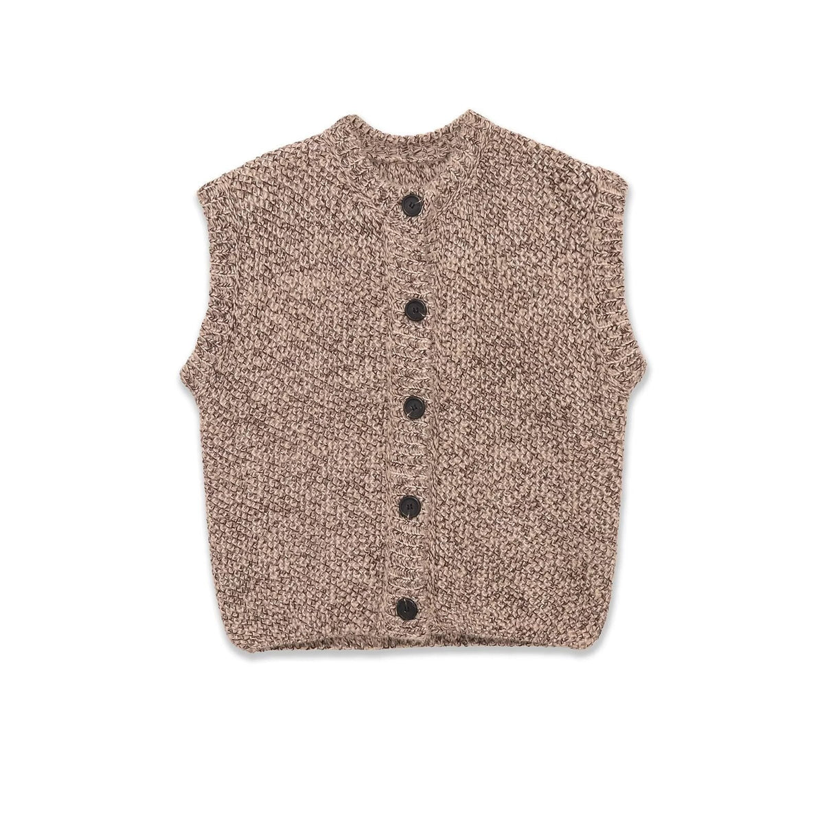 Isla | Knit Sweater Vest Beige Button Front