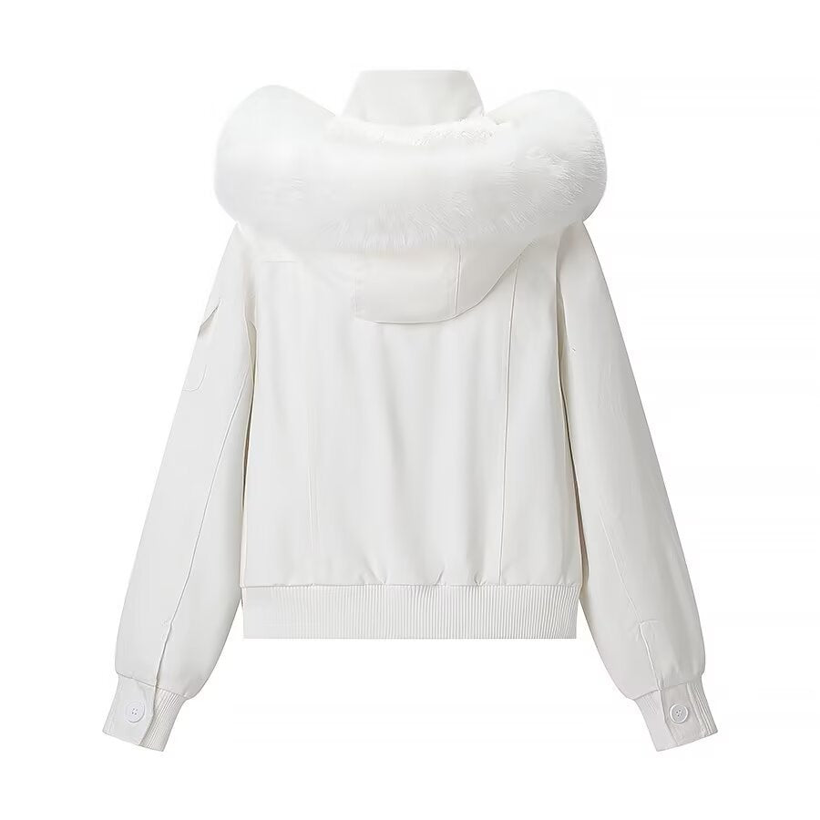 Vera | Puffer Jacket White Faux Fur Hood Button Front