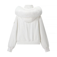 Vera | Puffer Jacket White Faux Fur Hood Button Front