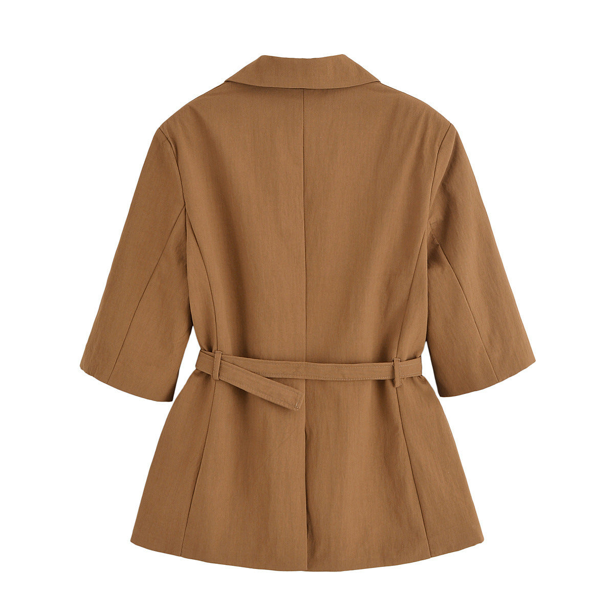 Faye | Belted Camel Blazer Dress Three Quarter Sleeve