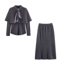 Luisa | Knit Skirt Set Brown Cable Scarf Detail