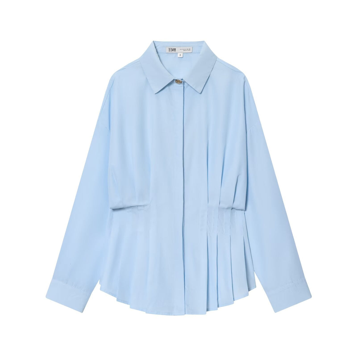Thea | White Button Down Shirt Pleated Waist Long Sleeve