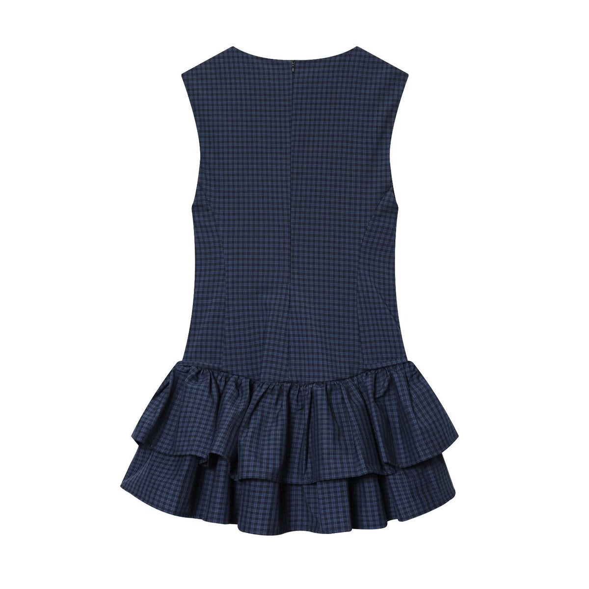 Alma | Preppy Ruffle Hem Mini Dress Navy Blue Plaid