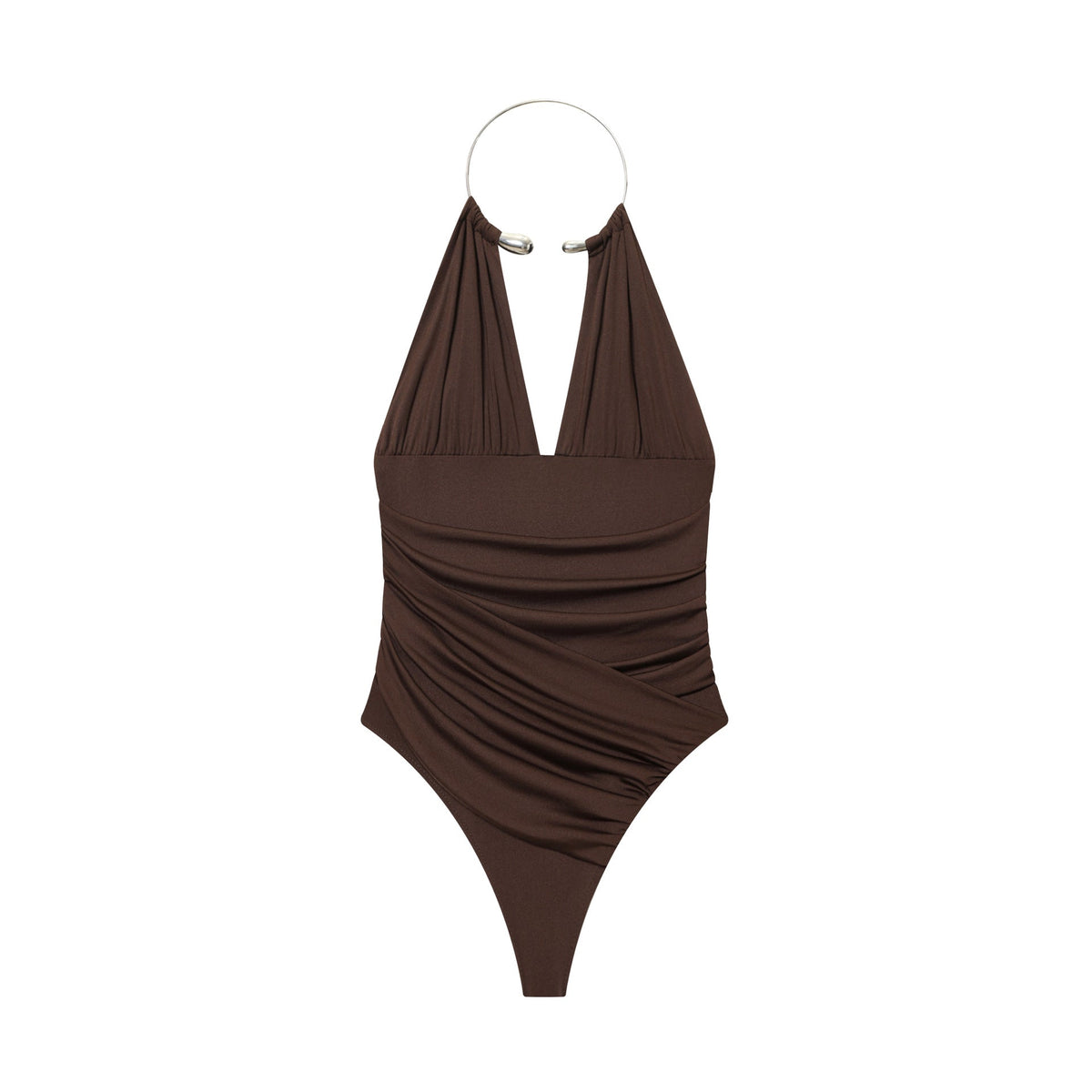 Vera | Halter Ruched Bodysuit Black Ring Detail