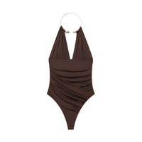 Vera | Halter Ruched Bodysuit Black Ring Detail