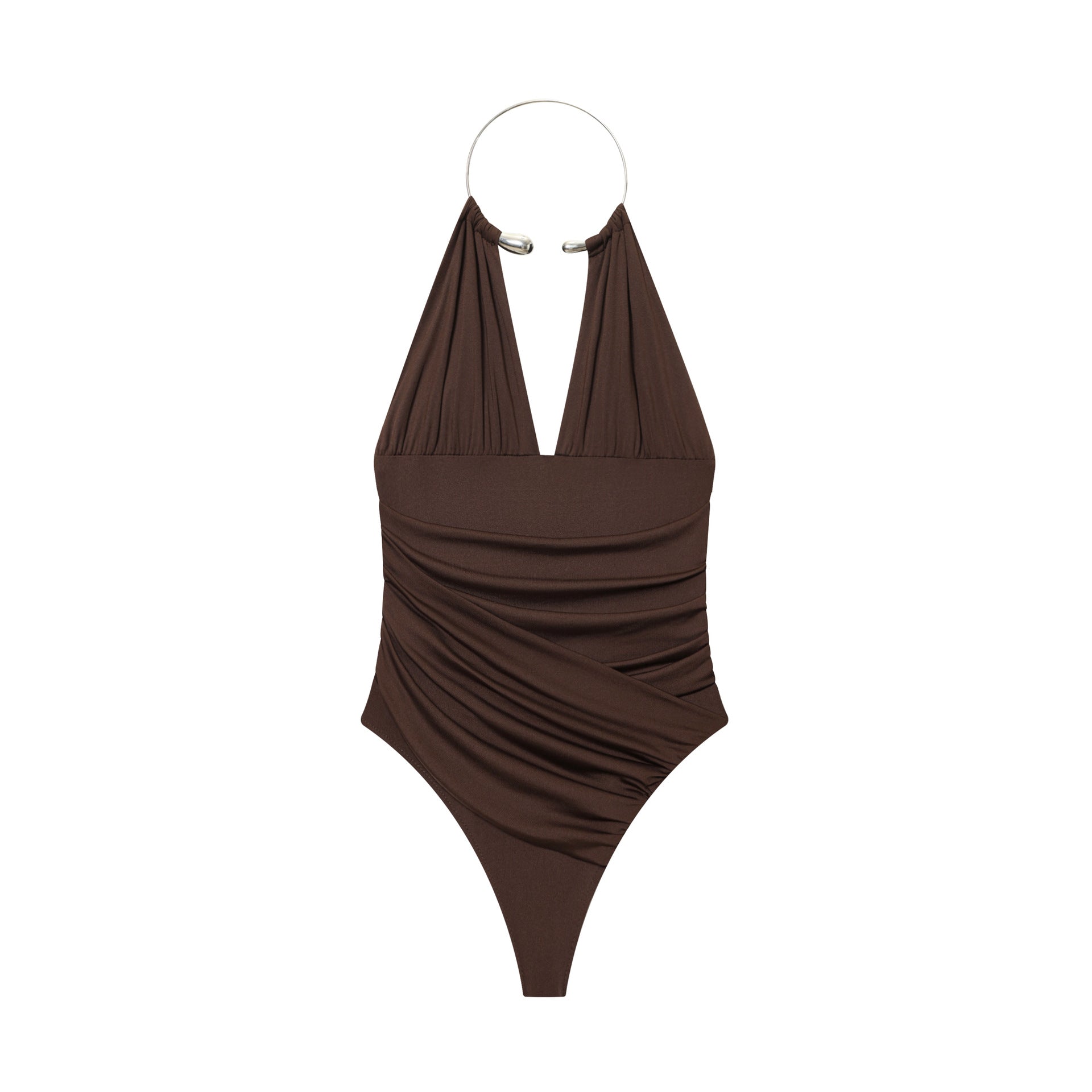 Vera | Halter Ruched Bodysuit Black Ring Detail