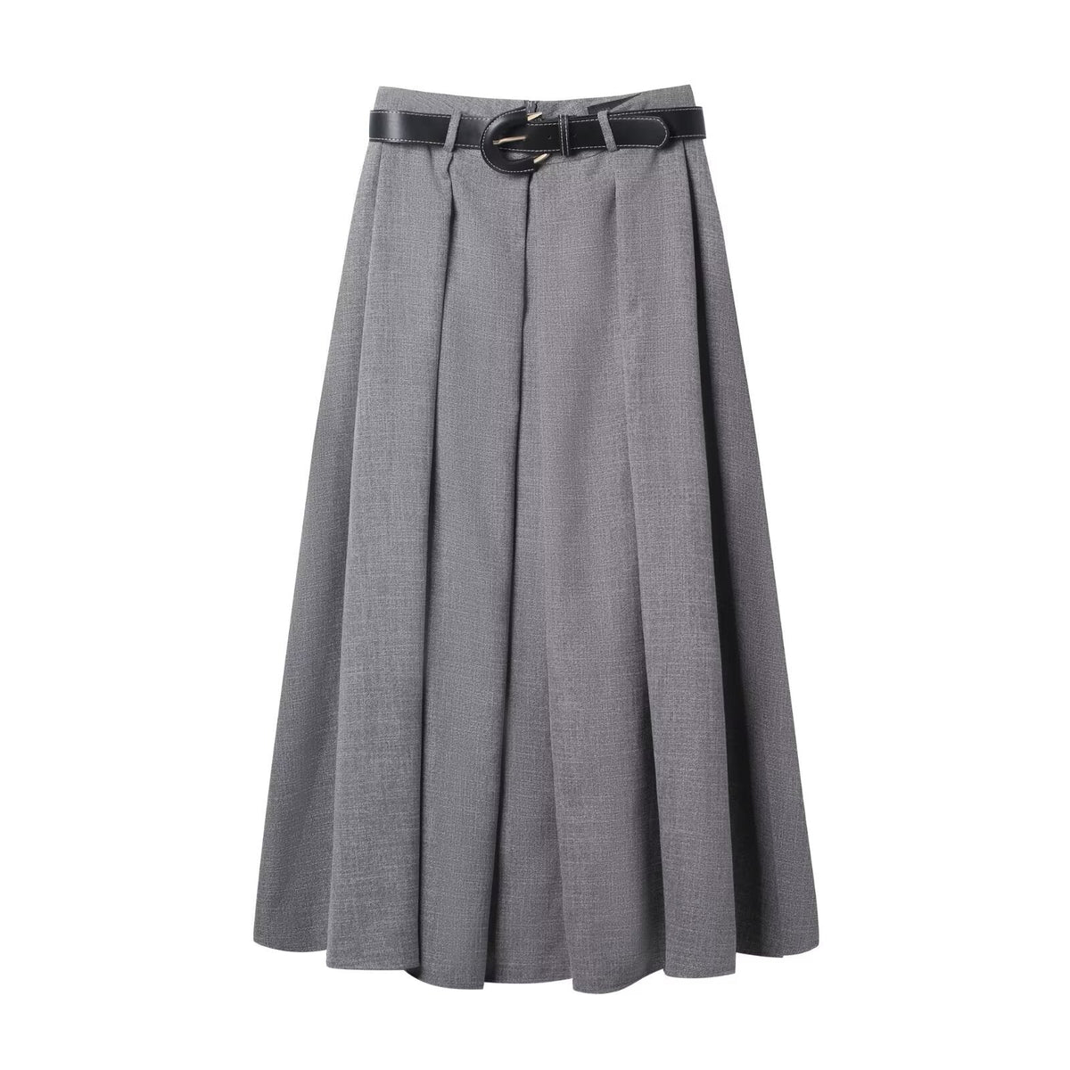 Vera | Pleated Midi Skirt Gray Belted