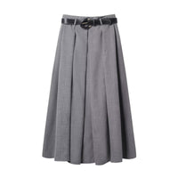 Vera | Pleated Midi Skirt Gray Belted