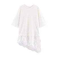 Vera | Oversized T Shirt Cream Lace Hem Asymmetrical