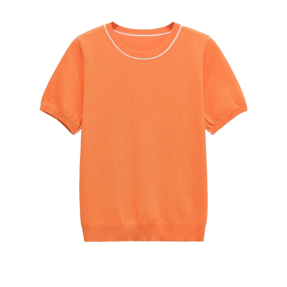 Vera | Crew Neck Knit Top Brown Contrast Trim