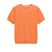 Vera | Crew Neck Knit Top Brown Contrast Trim