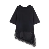 Vera | Oversized T Shirt Cream Lace Hem Asymmetrical