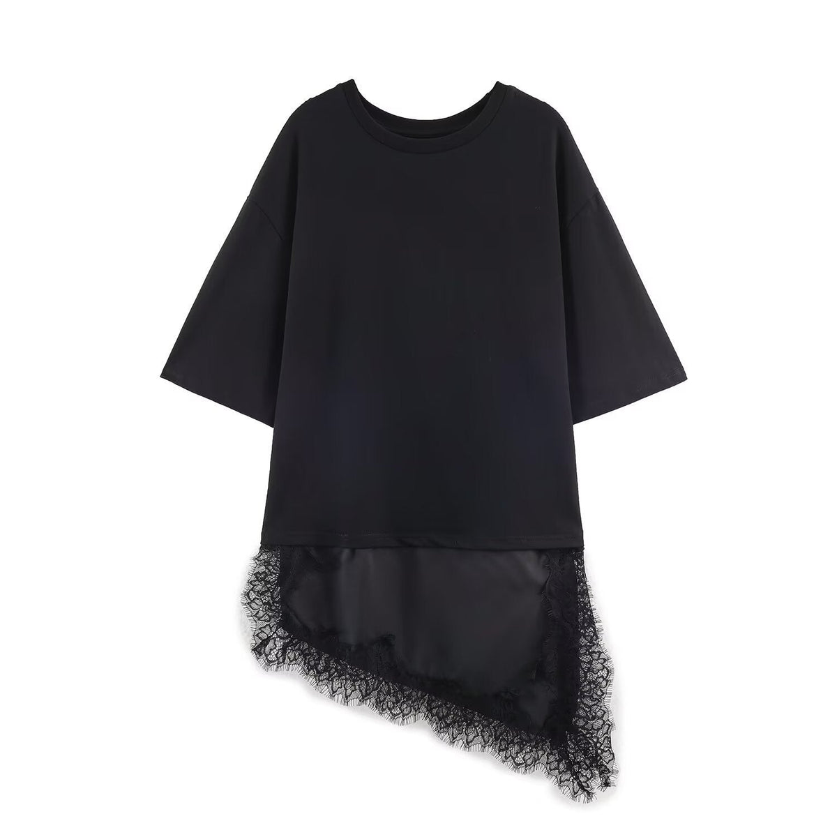 Vera | Oversized T Shirt Cream Lace Hem Asymmetrical