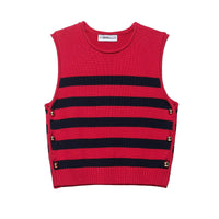 Vera | Striped Knit Sweater Vest Red Black Side Button