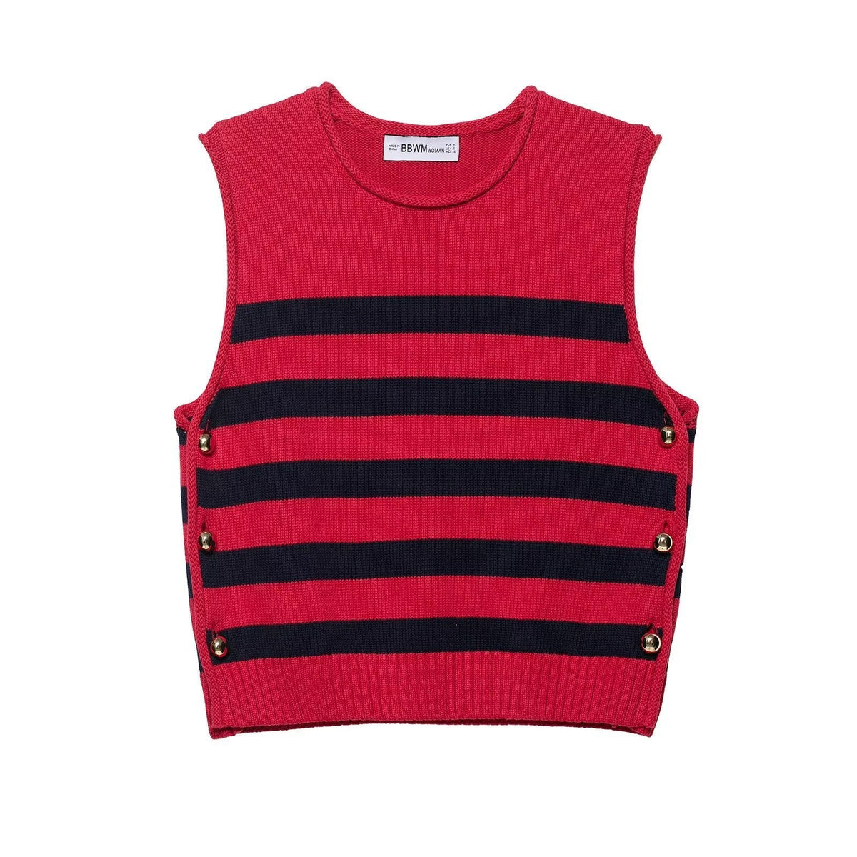 Vera | Striped Knit Sweater Vest Red Black Side Button