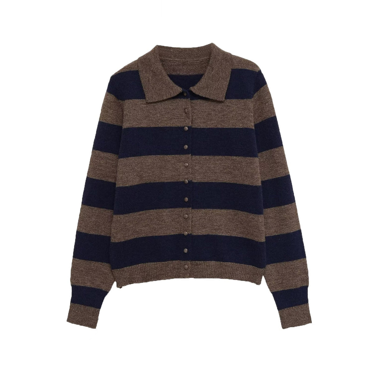 Paloma | Striped Knit Cardigan Brown Navy Button Up