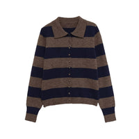 Paloma | Striped Knit Cardigan Brown Navy Button Up