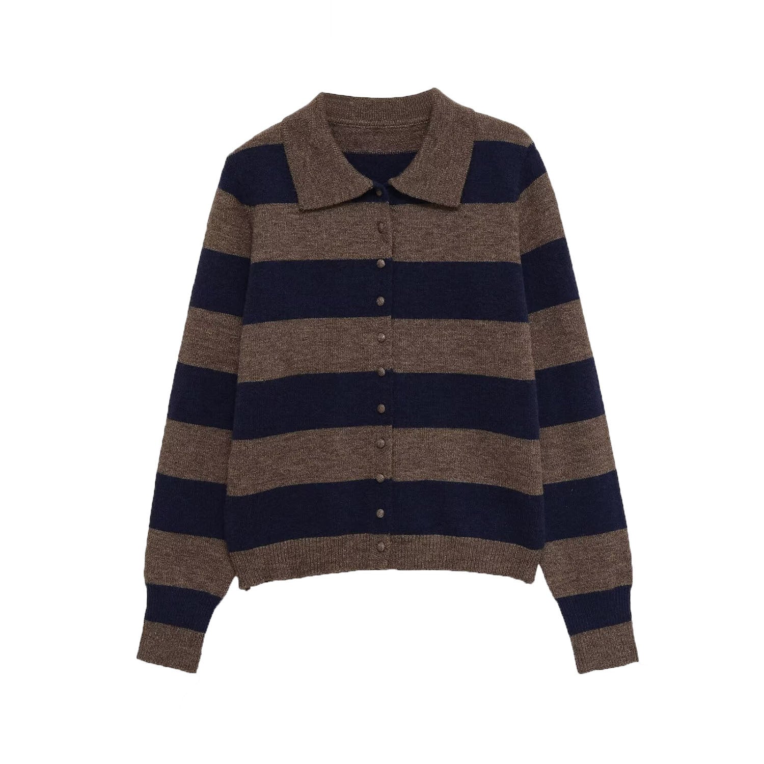 Paloma | Striped Knit Cardigan Brown Navy Button Up