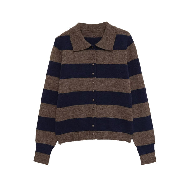 Paloma | Striped Knit Cardigan Brown Navy Button Up