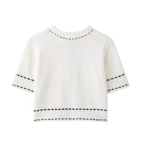 Vera | Cropped Knit Top Cream Contrast Stitch Pocket