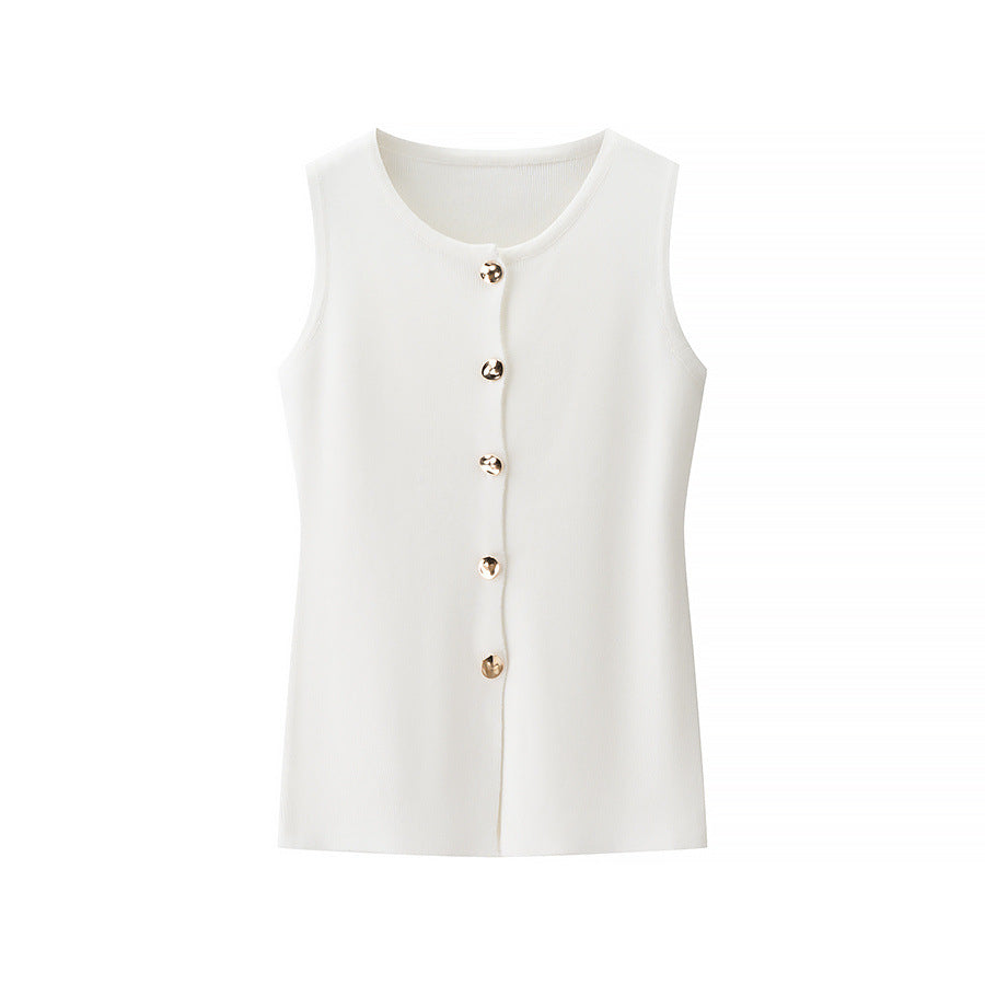 Viola | Knit Skirt Set Cream Button Front Vest Maxi