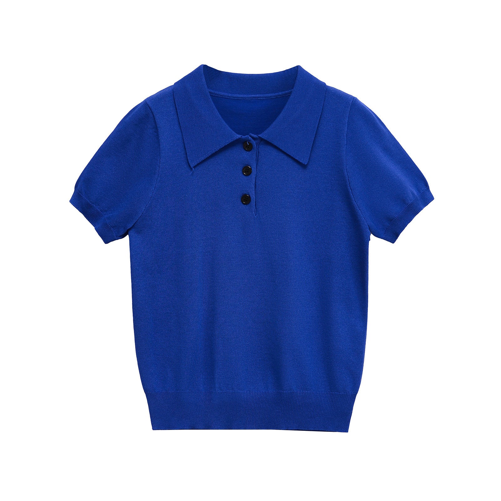 Vera | Knit Polo Shirt Short Sleeve Royal Blue Button Front