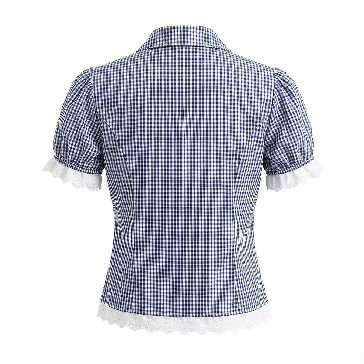 Vera | Cottagecore Puff Sleeve Skirt Set Blue Gingham Lace Trim