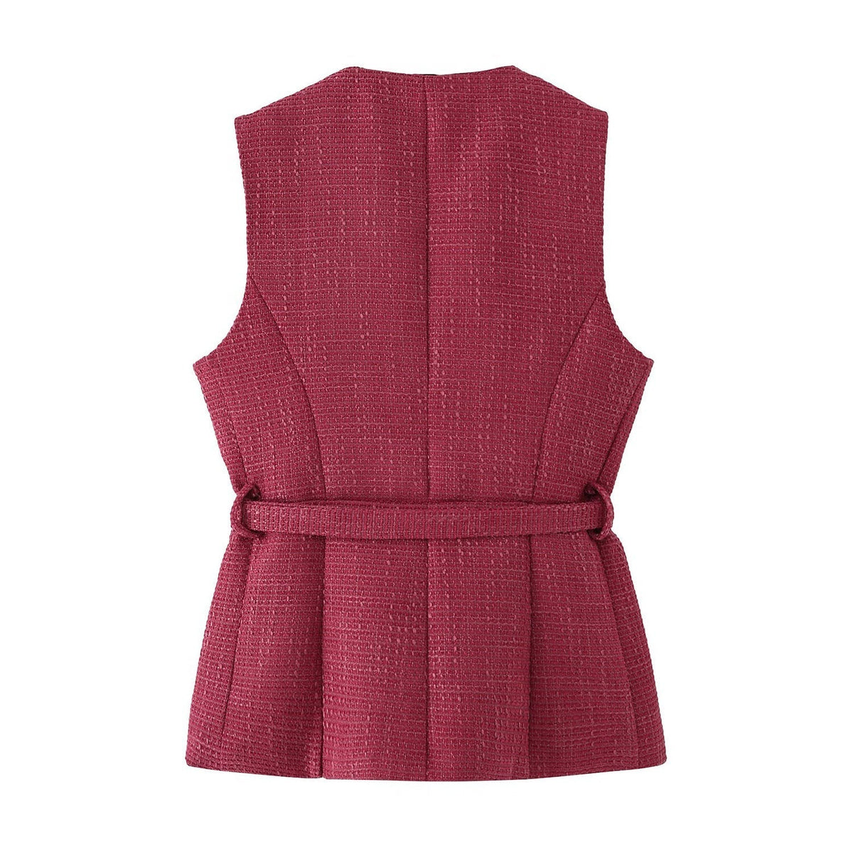 Eloise | Tweeds Belted Sweater Vest Burgundy Button Front