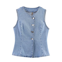 Arya | Denim Vest Light Blue Button Front Sleeveless