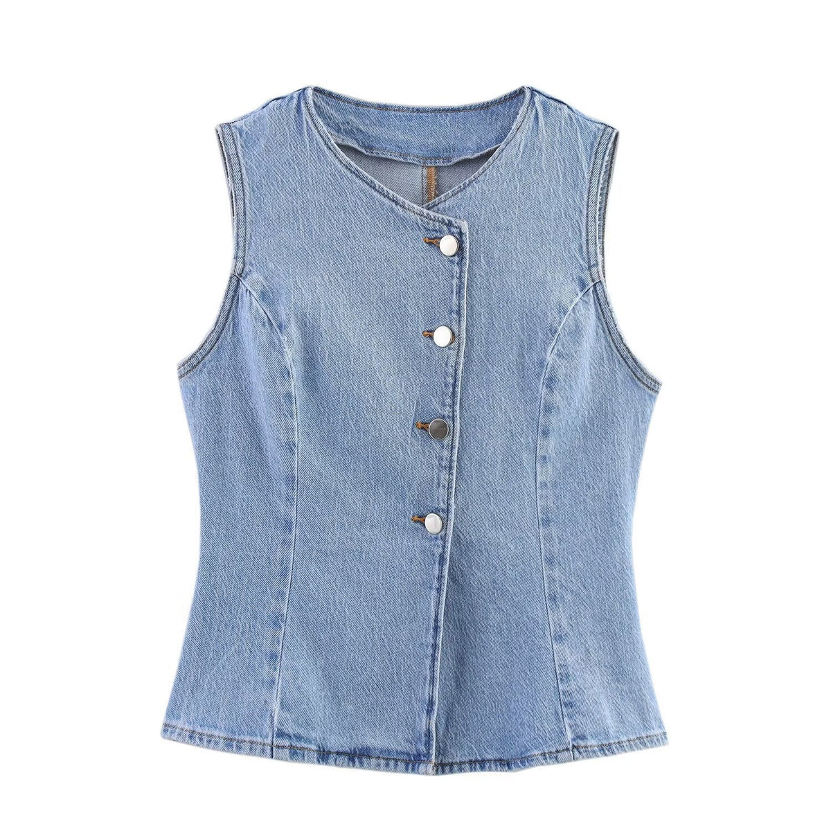 Arya | Denim Vest Light Blue Button Front Sleeveless