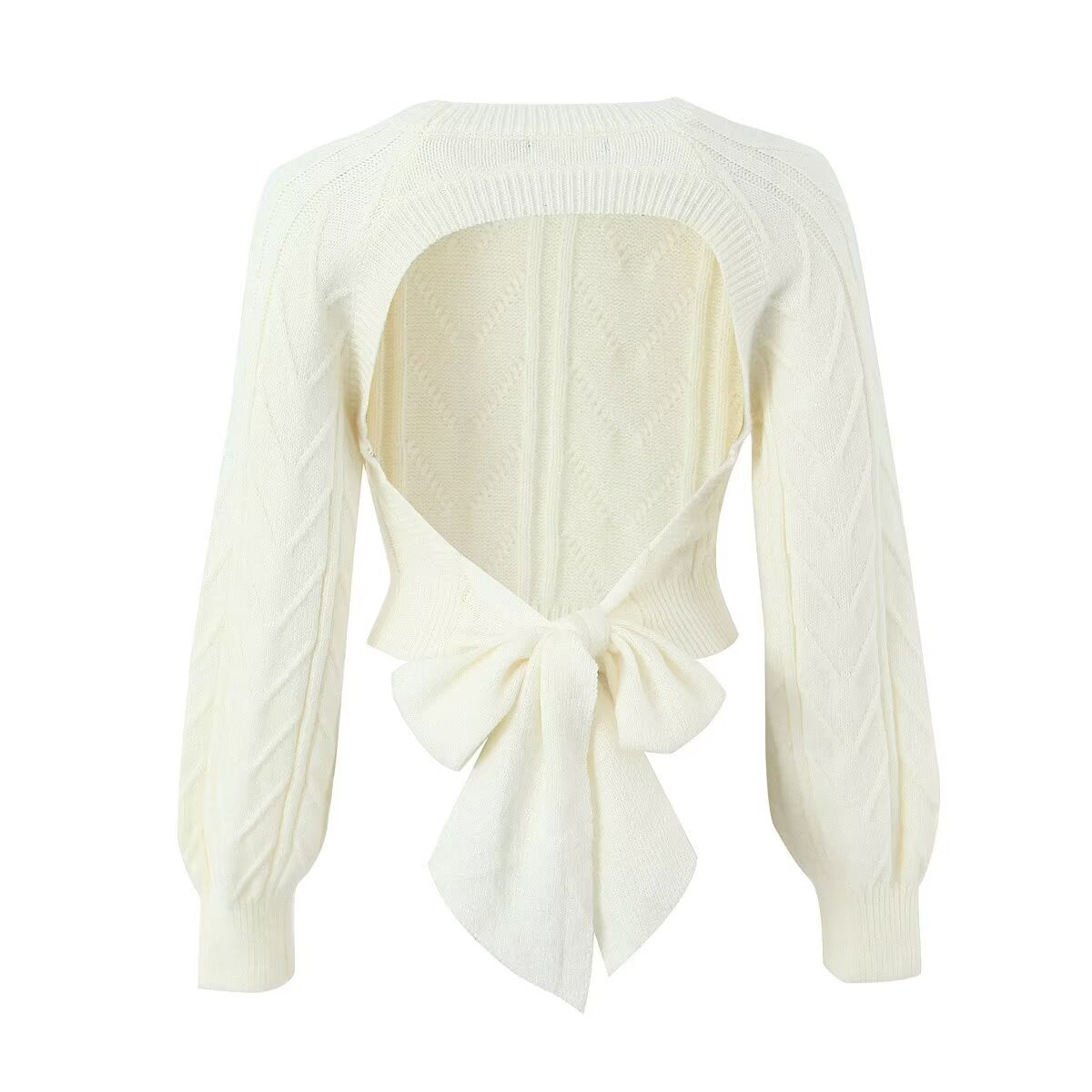 Neve | Cropped Cable Knit Sweater Cream Tie Back