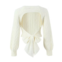 Neve | Cropped Cable Knit Sweater Cream Tie Back
